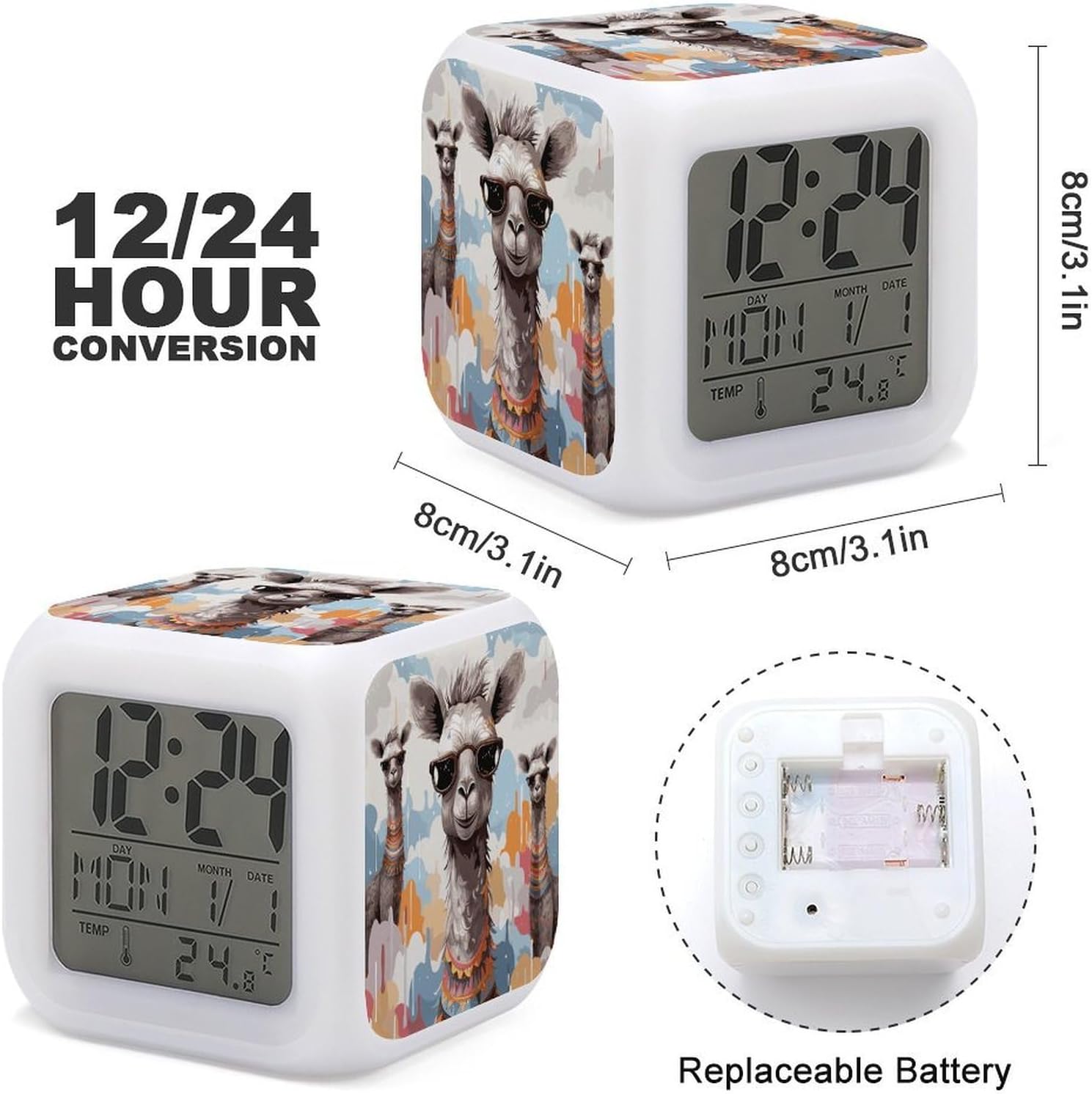 Cute Giraffe with Colors Sunglasses Funny Sunrise Alarm Clock White Noise Machine 7color Night Light Dimmable Sunlight Lamp Wake Up Light Digital Clock for Heavy Sleepers Adults Bedrooms image 2