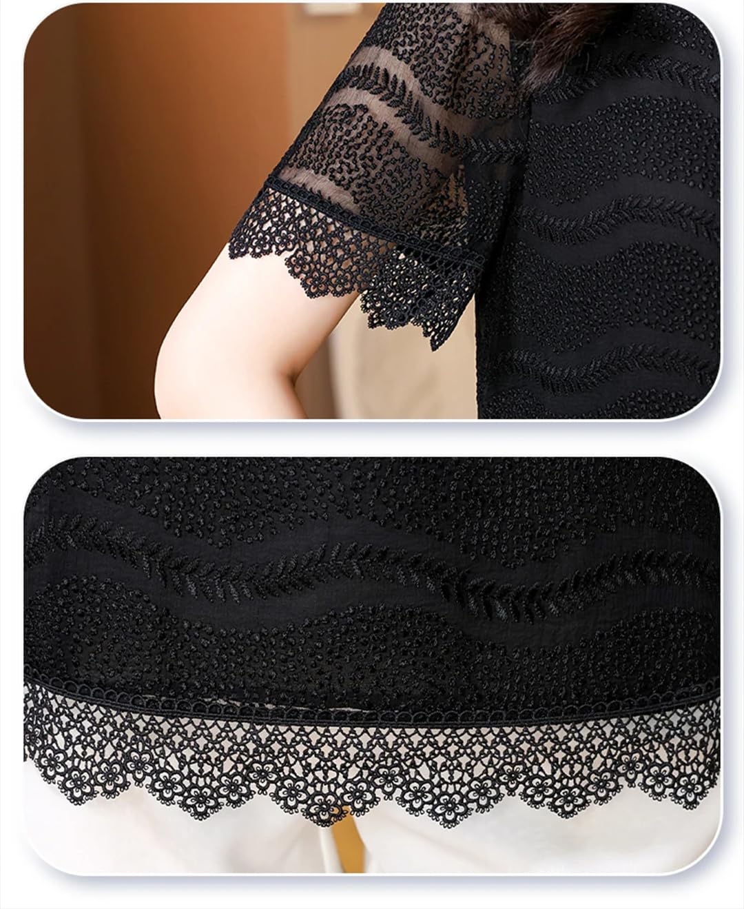 Top estivo da donna in seta ricamata, scollo rotondo, manica corta, pizzo di seta, allentato, dimagrante