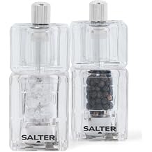 Salter 7605 CLXR Mini Salt & Pepper Grinder Set Compact Refillable Mill Set, Twist To Grind, Ceramic Mechanism, Adjustable Fine To Coarse Grind, 16g Sea Salt/7g Peppercorns, Clear Acrylic Windows