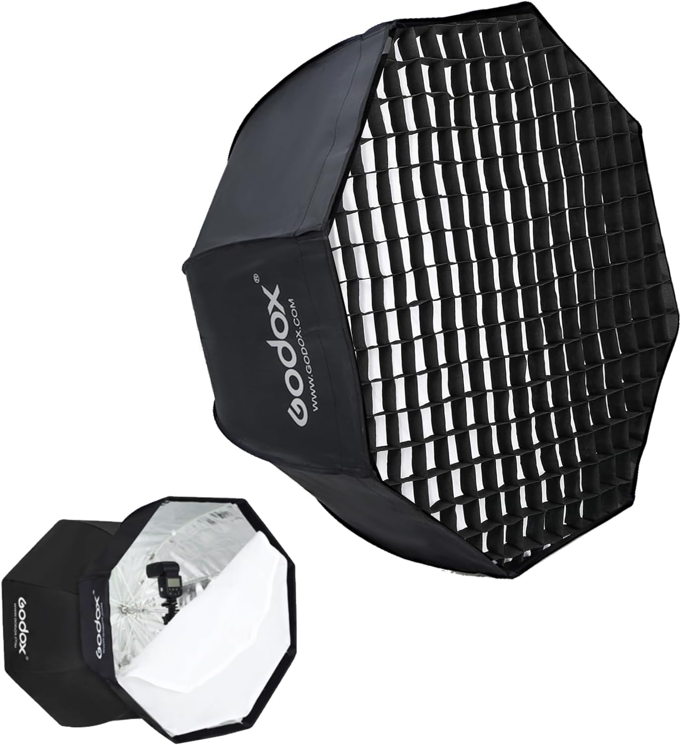 GODOX Umbrella Softbox with Grid - Portable 47 inches/120cm Octagon Reflector for Studio Photography Speedlite Flash, Compatible with Canon Nikon Sony 47" With Grid