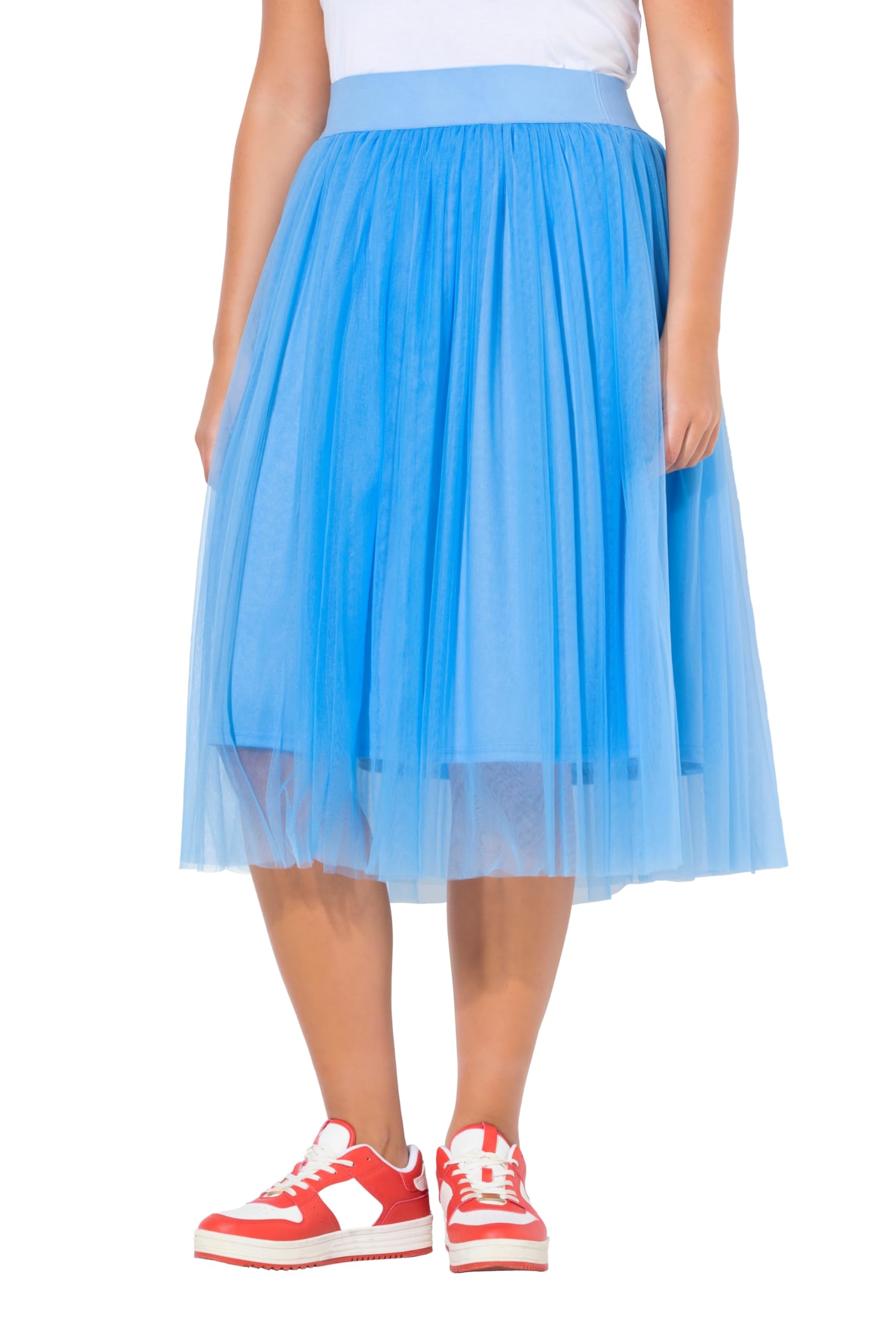 Ulla Popken Damen große Größen Übergrößen Plus Size Tüll-Midirock, A-Linie, Elastikbund, gefüttert 836115