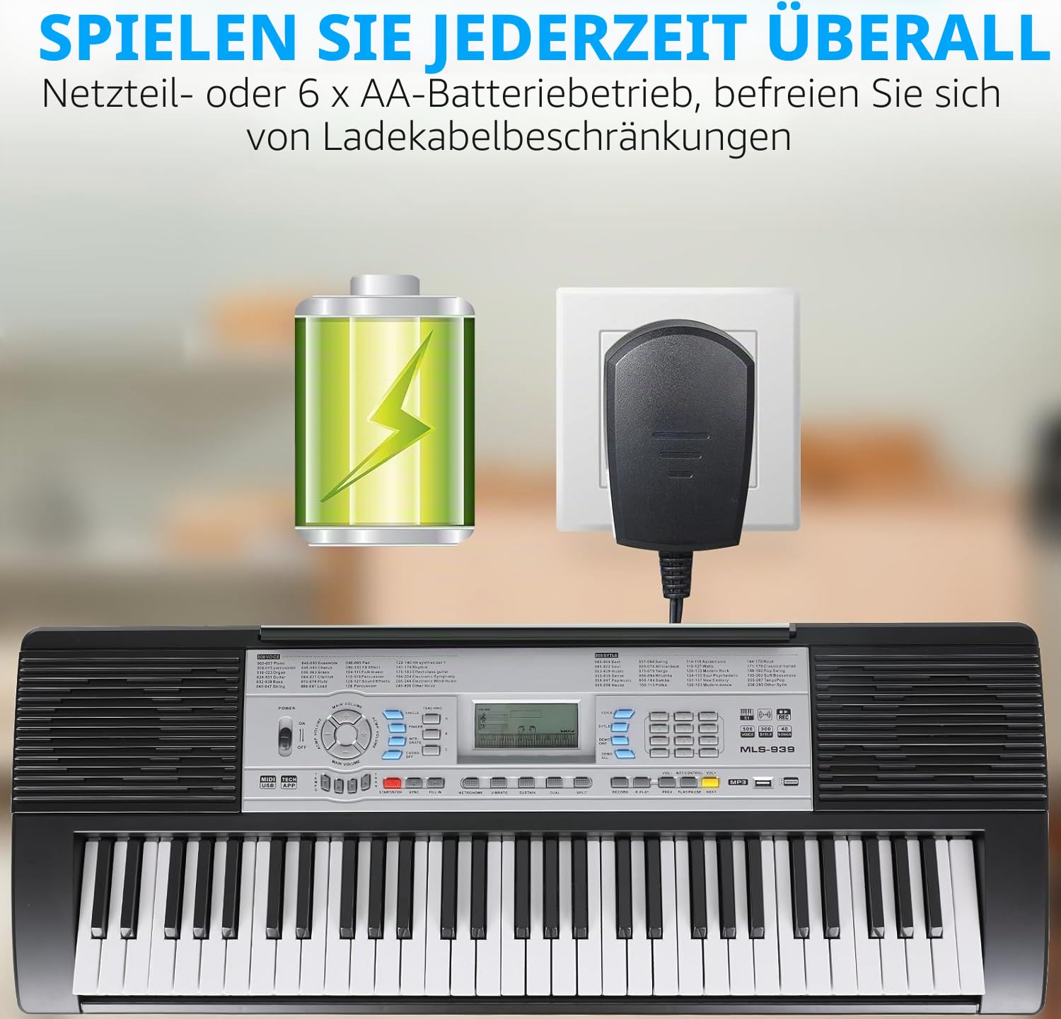 LIFERUN Keyboard Piano 61 Tasten, Digital Klavier-Keyboard Set, mit Ständer, Hocker, 500 Sounds & 3-stufiger Lehrmodus,Doppellautsprechern,LCD-Bildschirm, Electronic Keyboards kinder