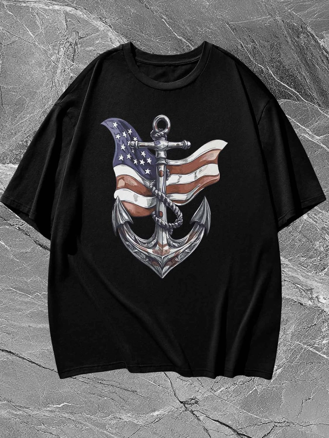 Graphic Mens T-Shirt, Anchor American Nautical USA Flag Cotton Tees Short Sleeve Shirts Summer Gym Casual Tops - Image 6