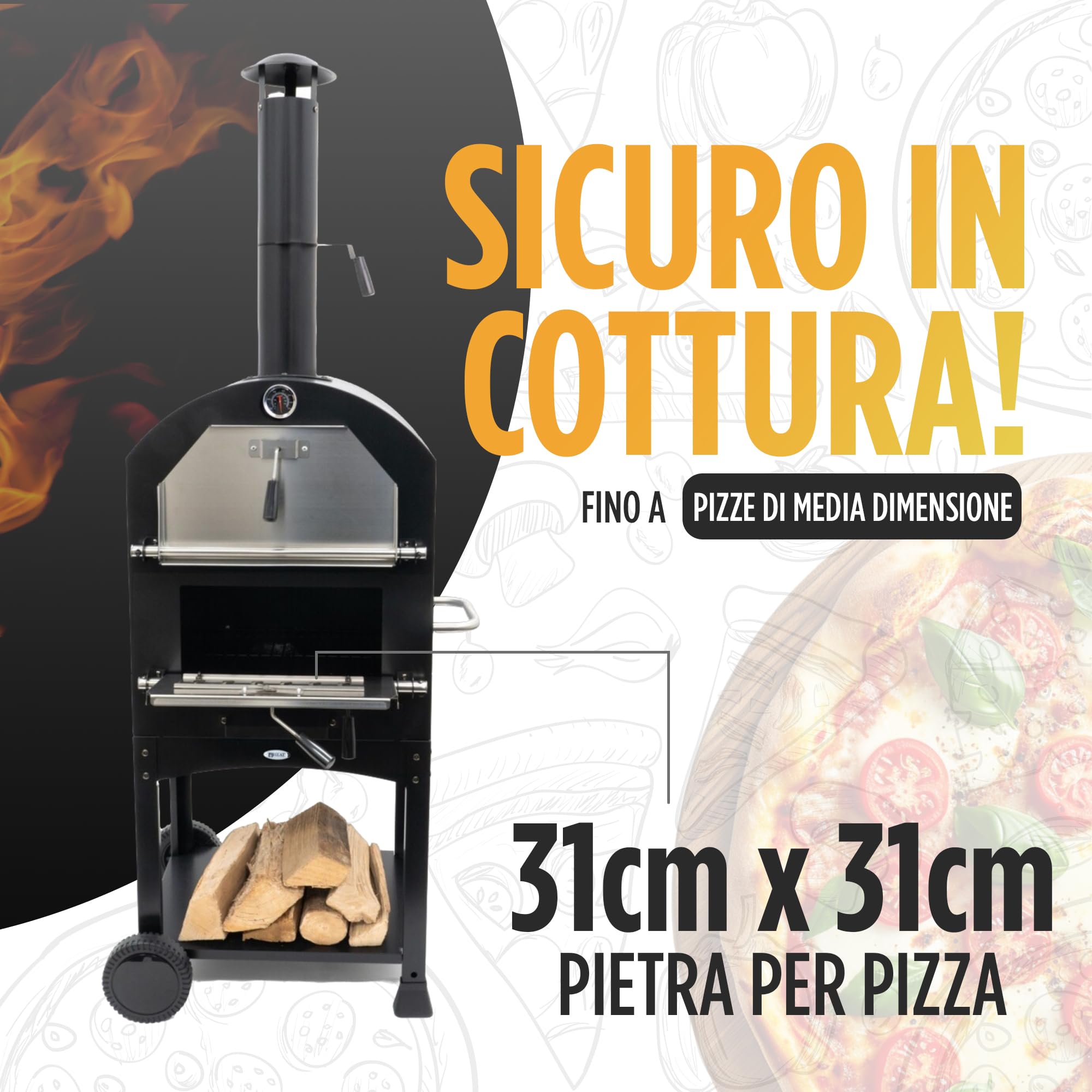 Ovnhus Forno Pizza - Fornetto Pizza - Forno a Legna da Esterno - Forno Pizza a Legna per Il Giardnio - 50x36x160 cm