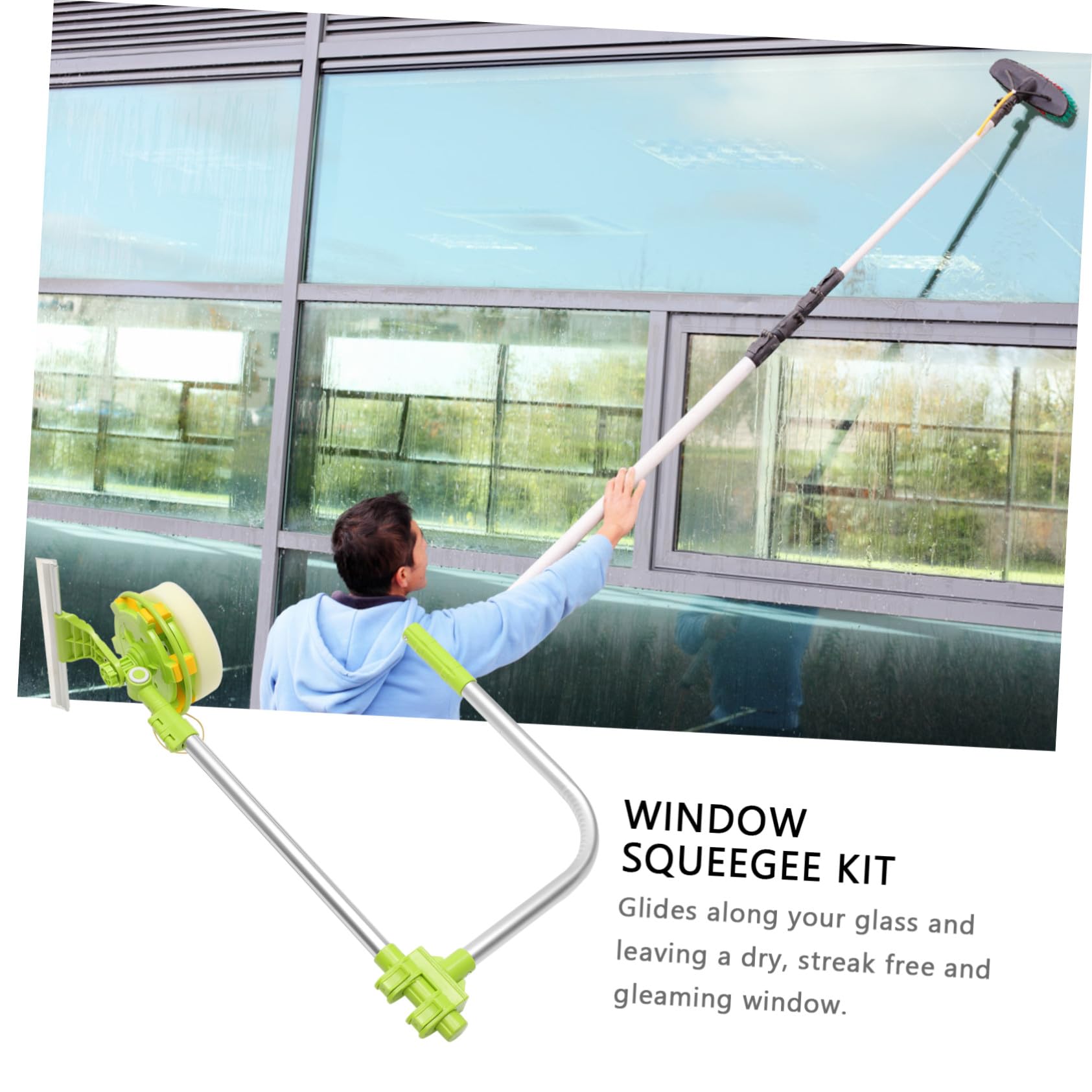 Yardenfun Limpiador Ventanas Telescópico Kit con Cabezal Giratorio y Esponja para Limpieza Cristales de Difícil