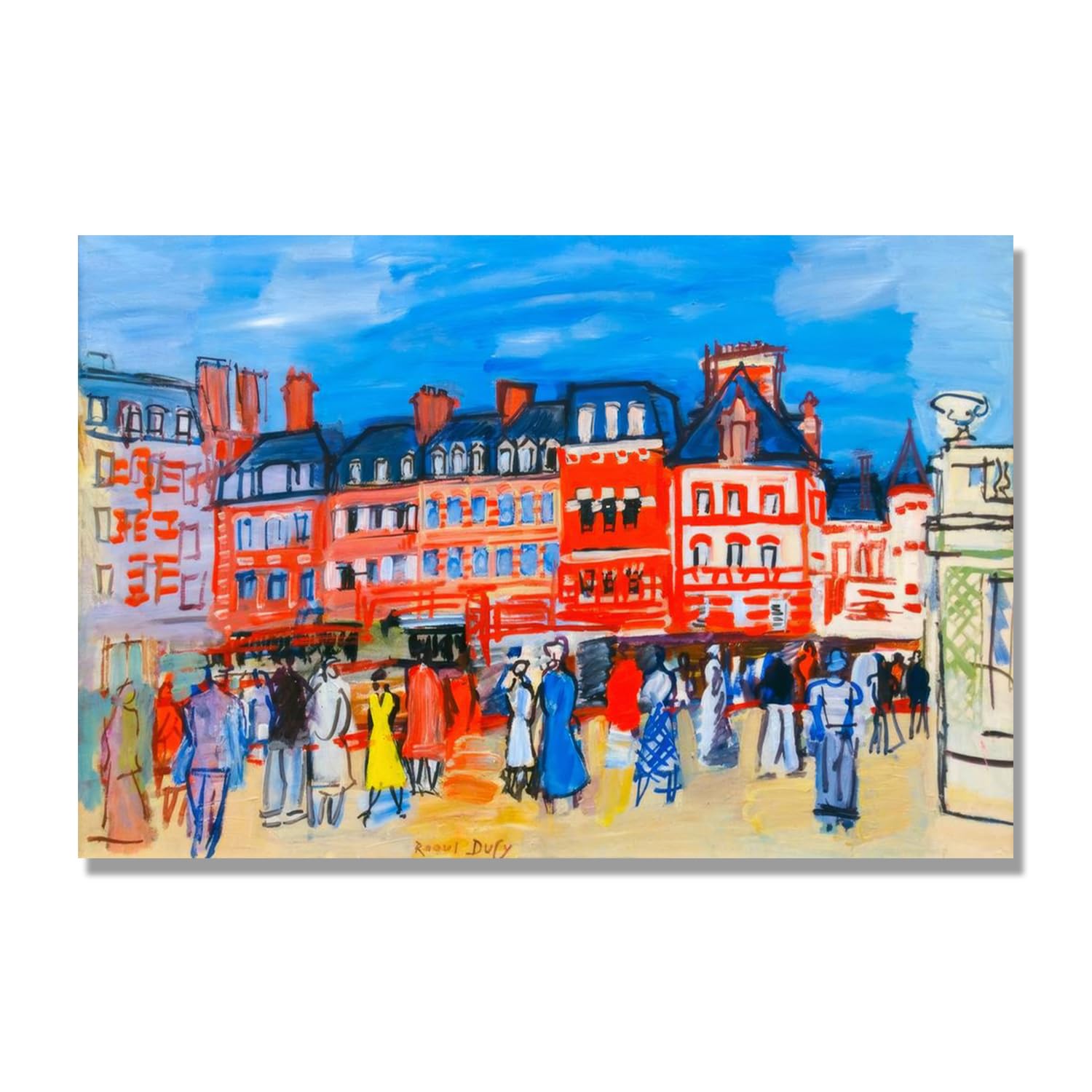 NHLDZYH Impressionnisme Tableau, (Maisons à Trouville) par Raoul Dufy, Impressions sur Toile Célèbres, Reproductions Tableaux, Decoration Moderne Maison. 30x45cm Toile Uniquement