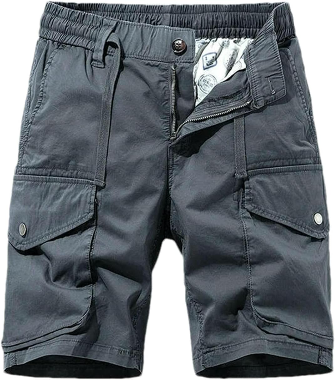 Men Summer Cotton Cargo Leisure Shorts Men Drawstring Buttons Straight Loose Short Male Pants