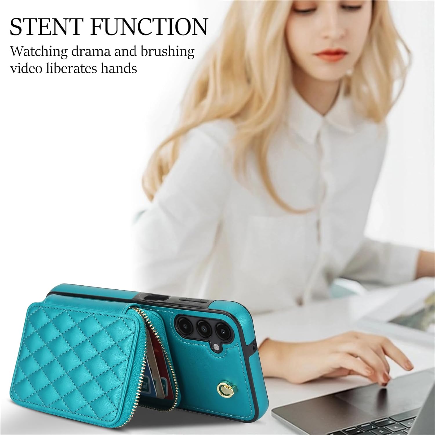 Phone Case for Samsung Galaxy A16 5G/4G Zipper Wallet Cell Cover with Tempered Glass Screen Protector Wrist Crossbody Strap Lanyard Stand RFID Blocking Credit Card Holder Slot A 16 Women Girls Green