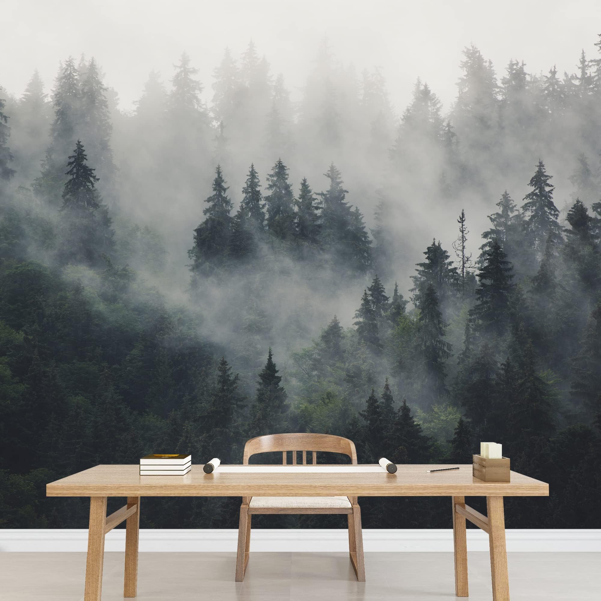 SIGNWIN Wall Mural Foggy Forest Removable Self-Adhesive Wallpaper Wall Decoration for Bedroom Living Room - 100x144 inches