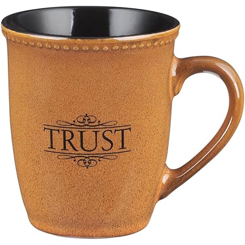 Christian Art Gifts Saddle Tan Stoneware Coffee Mug – 13 oz. Microwave and Dishwasher-safe Lead-free Inspirational Scripture Coffee and Tea Mug for Men & Women with Bible Verse: Trust – Psalms 91:2