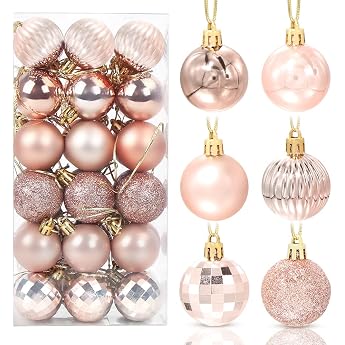 Christmas Baubles Rose Gold 36 Pieces Christmas Tree Baubles Plastic 4 cm Christmas Tree Baubles Christmas Baubles Tree Decoration Ornaments Christmas Tree Baubles Set for Party Christmas Decoration