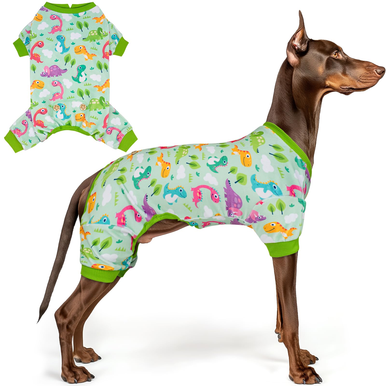 KYEESE Dog Pajamas Stretchy Pet Jammies Onesie Large Dog Pajamas with Colorful Dinosaurs Comfy Clothes for Dogs Boy Girl Velvet Pjs Soft Outfit,