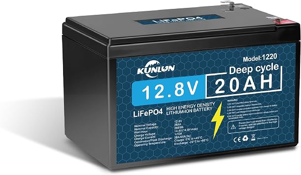 KUNLUN 12V 20Ah LiFePO4 Lithium Battery with 20A BMS, 5000+ Deep Cycle Rechargeable Battery, Low-Temperature Protection, for Electric Scooter, Ride On Toy, Lighting, Power Wheel, Fish Finder