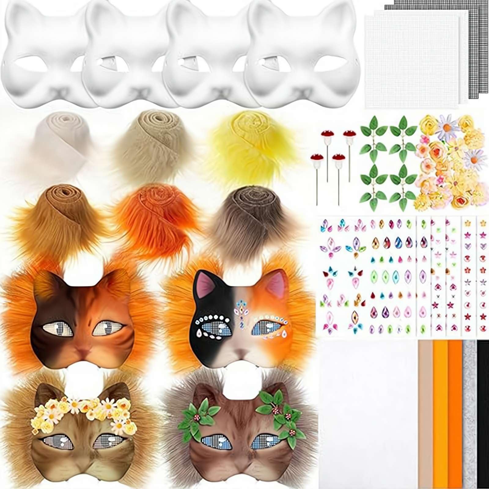 31PCS DIY Therian Mask Kit, Blank Cat Furry Mask Material Kit Accessories Set for Therian Gear Stuff, Cute Masks for Carnival Masquerade Cosplay Party