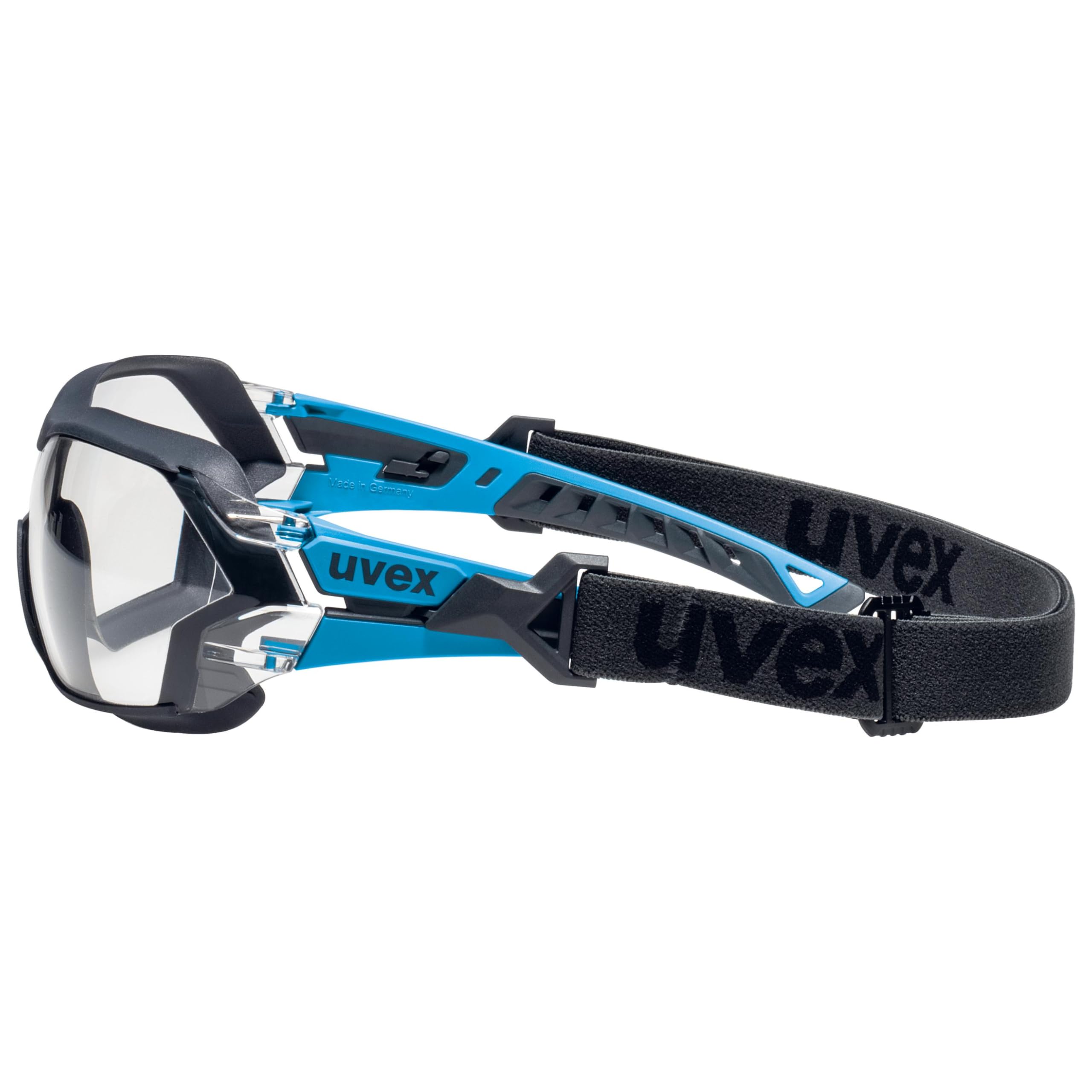 Uvex pheos nxt guard Gafas de seguridad con protección UV 100%, sin condensación, exteriores extremadamente resistentes a los arañazos y sin metales, con diadema, transparente, azul/antracita