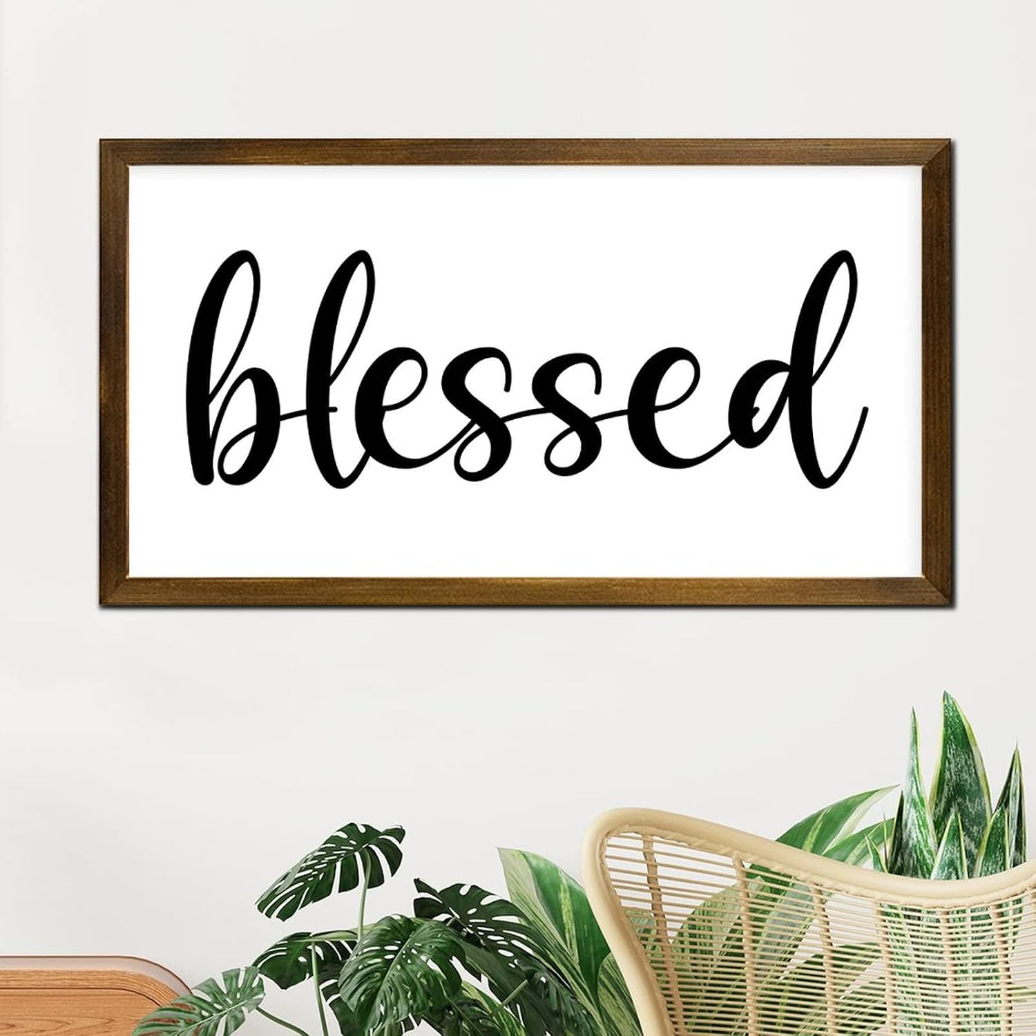 Religious Christian Gift Scripture Frame Wall Sign Blessed Wood Wall Frame Plaques Modern Farmhouse Wall Decor for Entryway Living Room Family Quotes Sign 12x22in Housewarming Gift