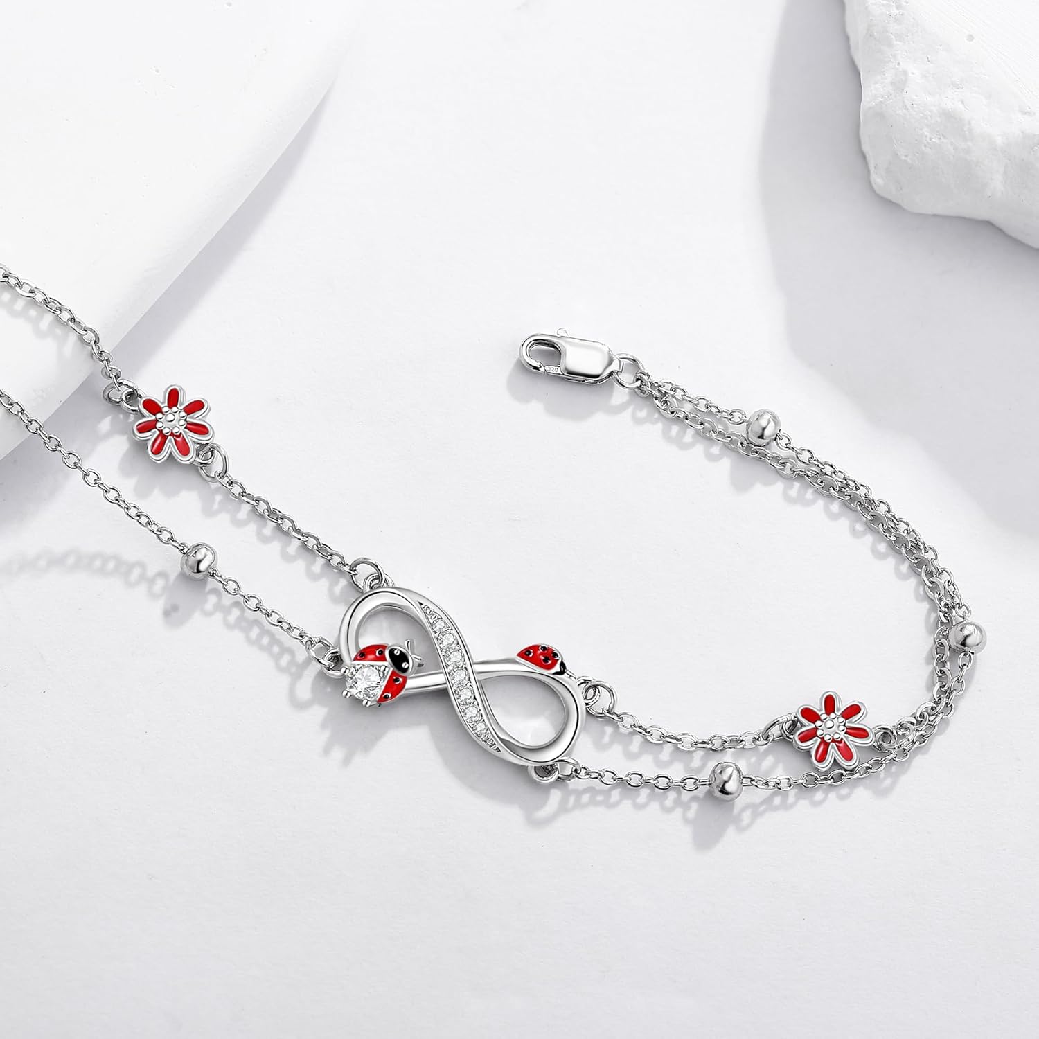 Butterfly/Ladybug/Cat/Bee Bracelet 925 Sterling Silver Double Layered Chain Animal Jewellery Gifts for Women - Image 3