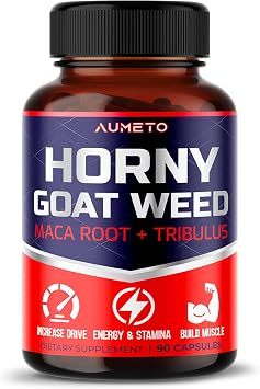 Horny Goat Weed Supplement with L-Arginine Tribulus Terrestris Maca Root Tongkat Ali - Male Energy, Strength and Memory Support 90 Count Pack of 1
