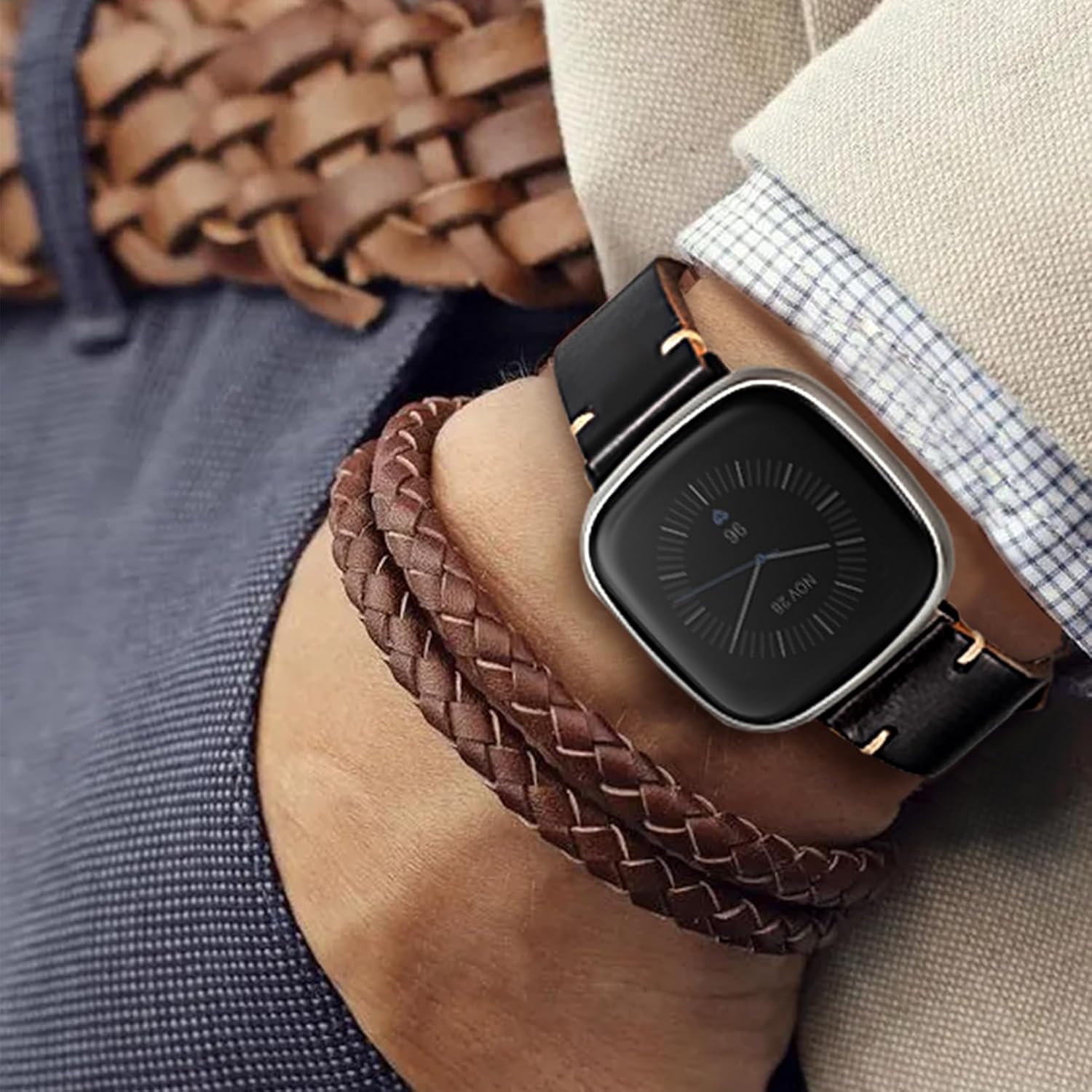Genuine Horween Leather Watch Band Compatible with Fitbit Versa 3 / Versa 4 / Fitbit Sense 1 / Sense 2 for Men And Woman.