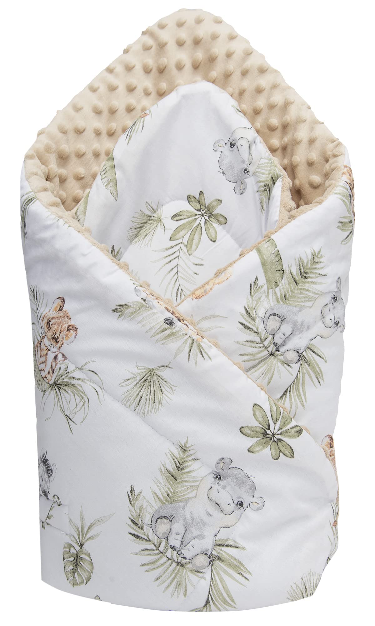 Medi Partners Swaddling Blanket 100% Cotton 75x75cm Double Sided Soft All Year Round Multifunctional Anti-Allergic Babies (Safari with beige Plush) โ image 1