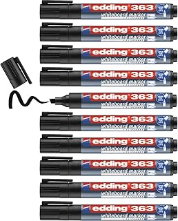 edding 363 whiteboard marker - black - 10 whiteboard pens - chisel tip 1-5 mm - whiteboard pen dry wipe - for whiteboards, flipcharts, pinboards, magnetic and memo boards - sketchnotes - refillable
