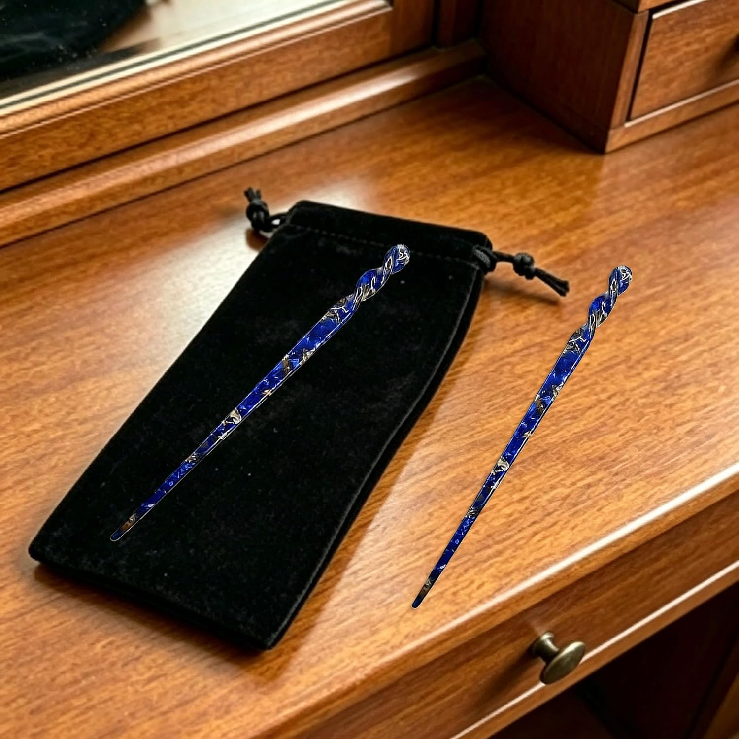 8 Pcs Acetate Hair Sticks, Vintage Twist Leopard Print Hairpins with Velvet Bag, Tortoise Shell Hair Chopsticks for Women Long Hair Accessories Classic image 4