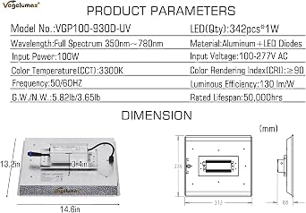 100Watt LED Plant Grow Lamp,Including UV IR Diodes,Sunlike Full Spectrum Growing Light for Hydroponic Indoor Seeding Veg Bloom Commercial Grow Greenhouse 4x2 4x4 Plant Tent,Power Dimmable