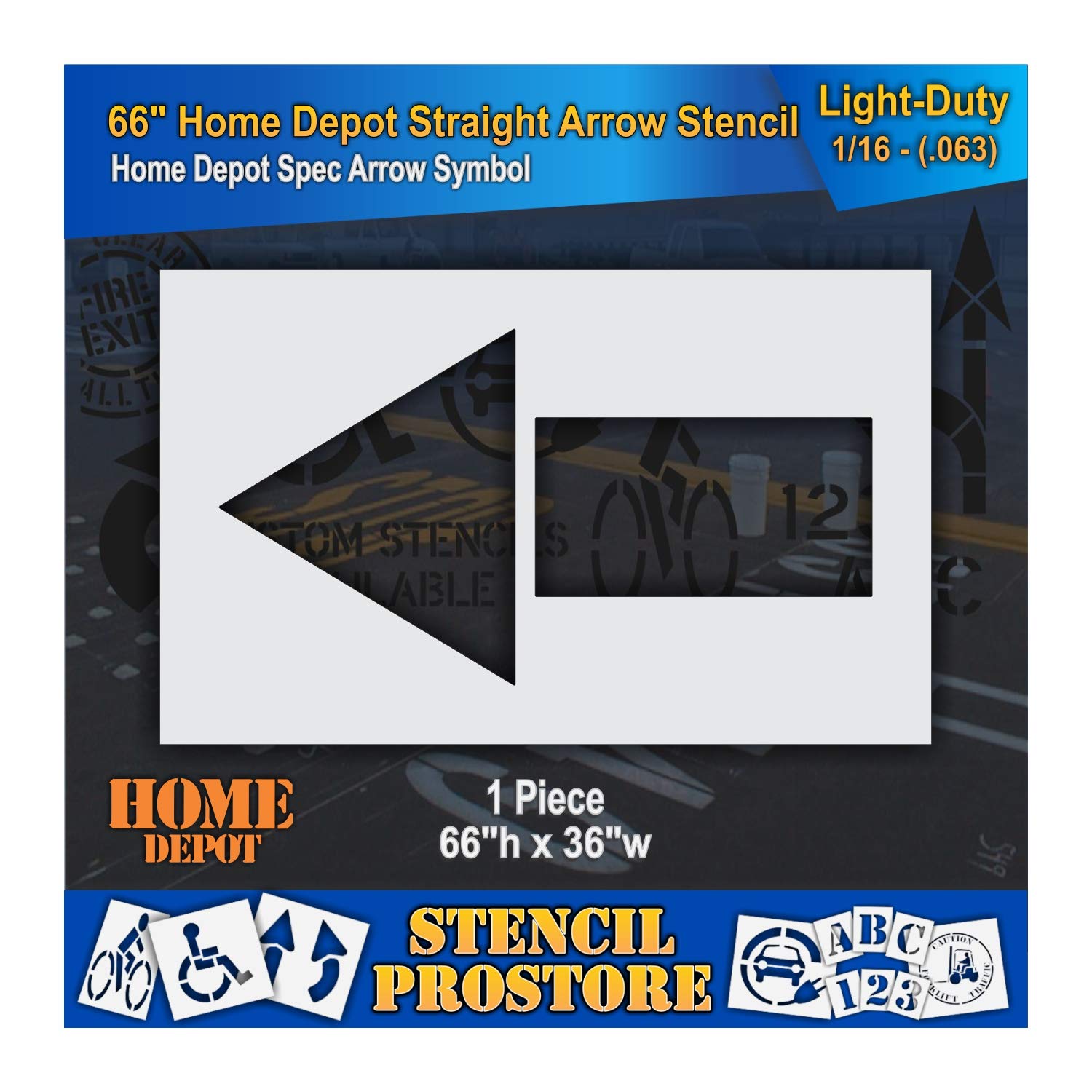 Retail Stencils - Home Depot - 66 in Straight Arrow Stencil - 66'' x 36'' x 1/16" (63 mil) - Light-Duty