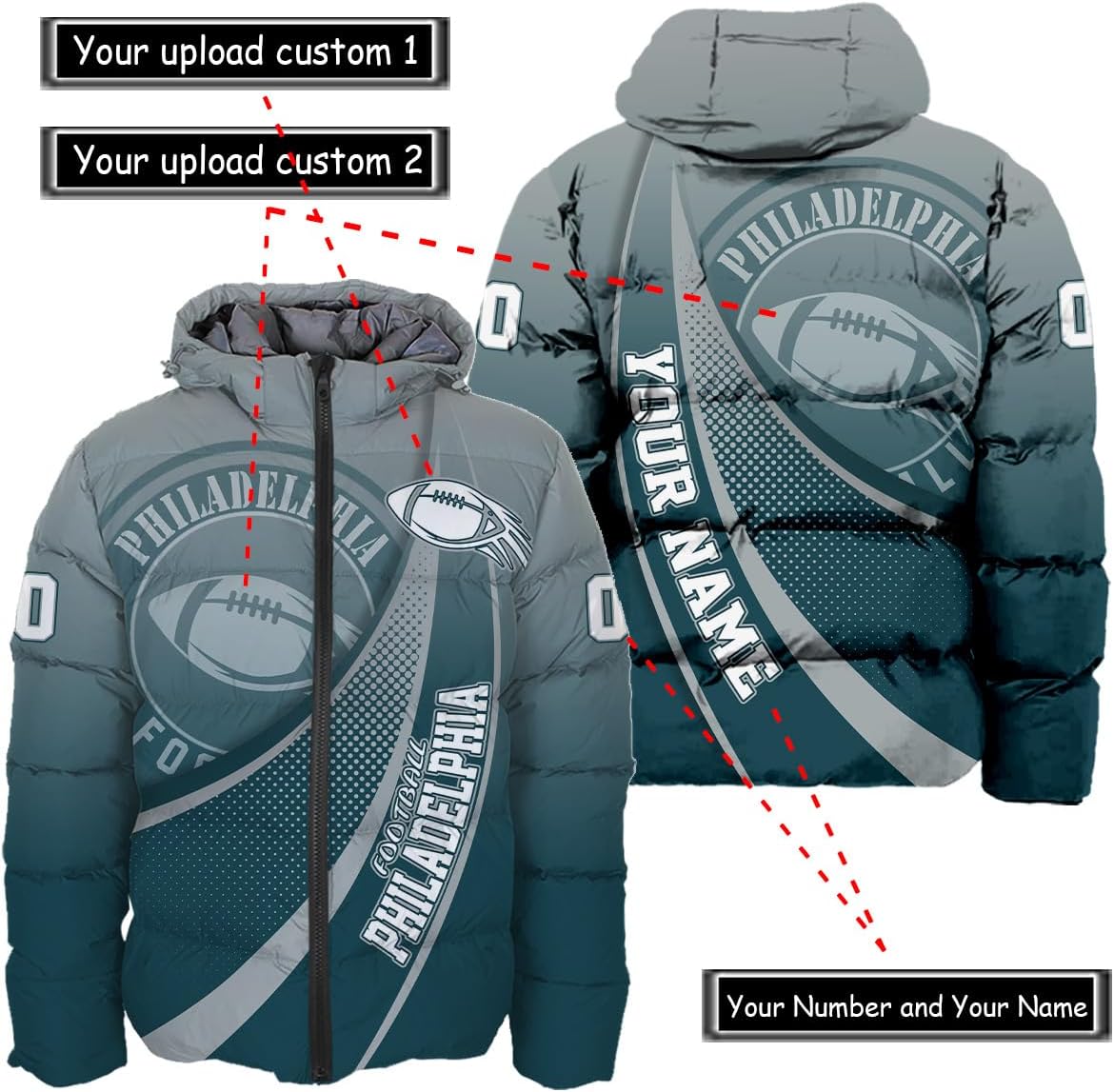 Personalized Philadelphia Football Team Eagles Men's Hooded Puffer Jacket