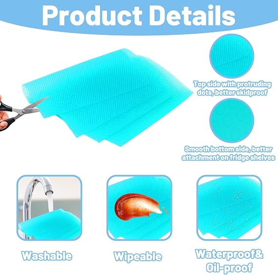 8-Pack Fridge Liners for Shelves, Adjustable Fridge Mats for Shelves with Easy-Clean Design, Transparent Blue Protective Pads for Kitchen Organization and Food Preservation