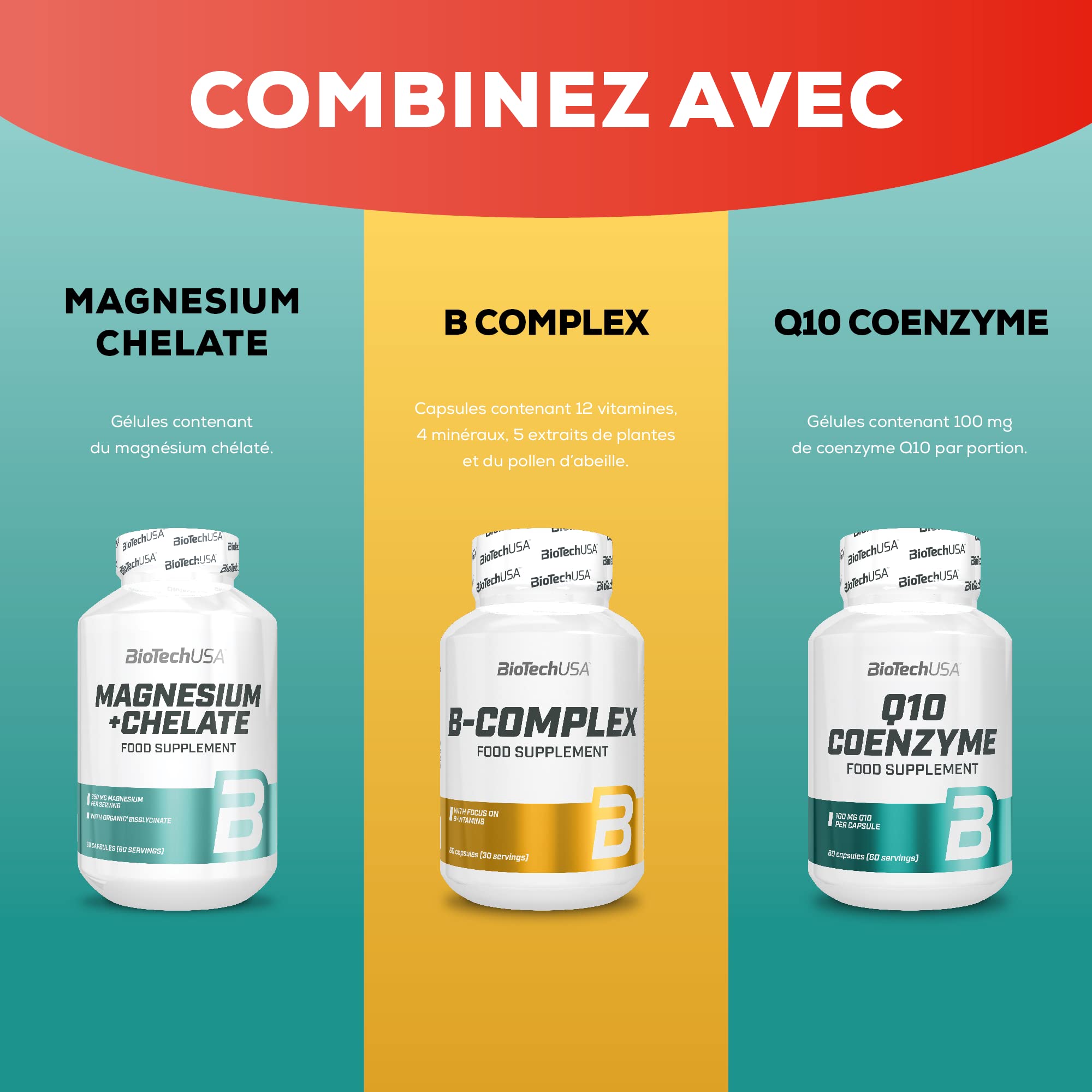 BioTechUSA Mega Omega 3 Softgel Capsules | 70% EPA et DHA | Santé normale du cerveau et du cœur | Vitamine E ajoutée, 90 capsules