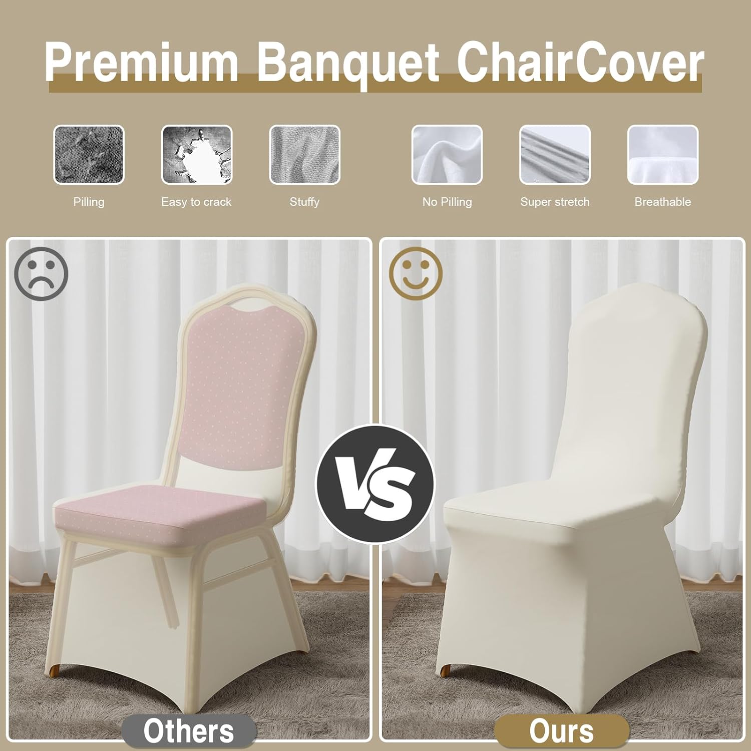 50 PCS Banquet Chair Covers for Wedding Universal Polyester Spandex Chair Cover Stretch Slipcovers for Party Dining Flat-Front Chair (Ivory)