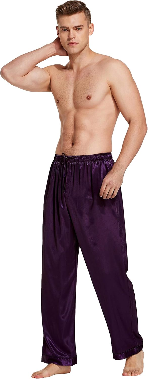 Tony & Candice Men's Satin Pajama Pants Long PJ Bottoms