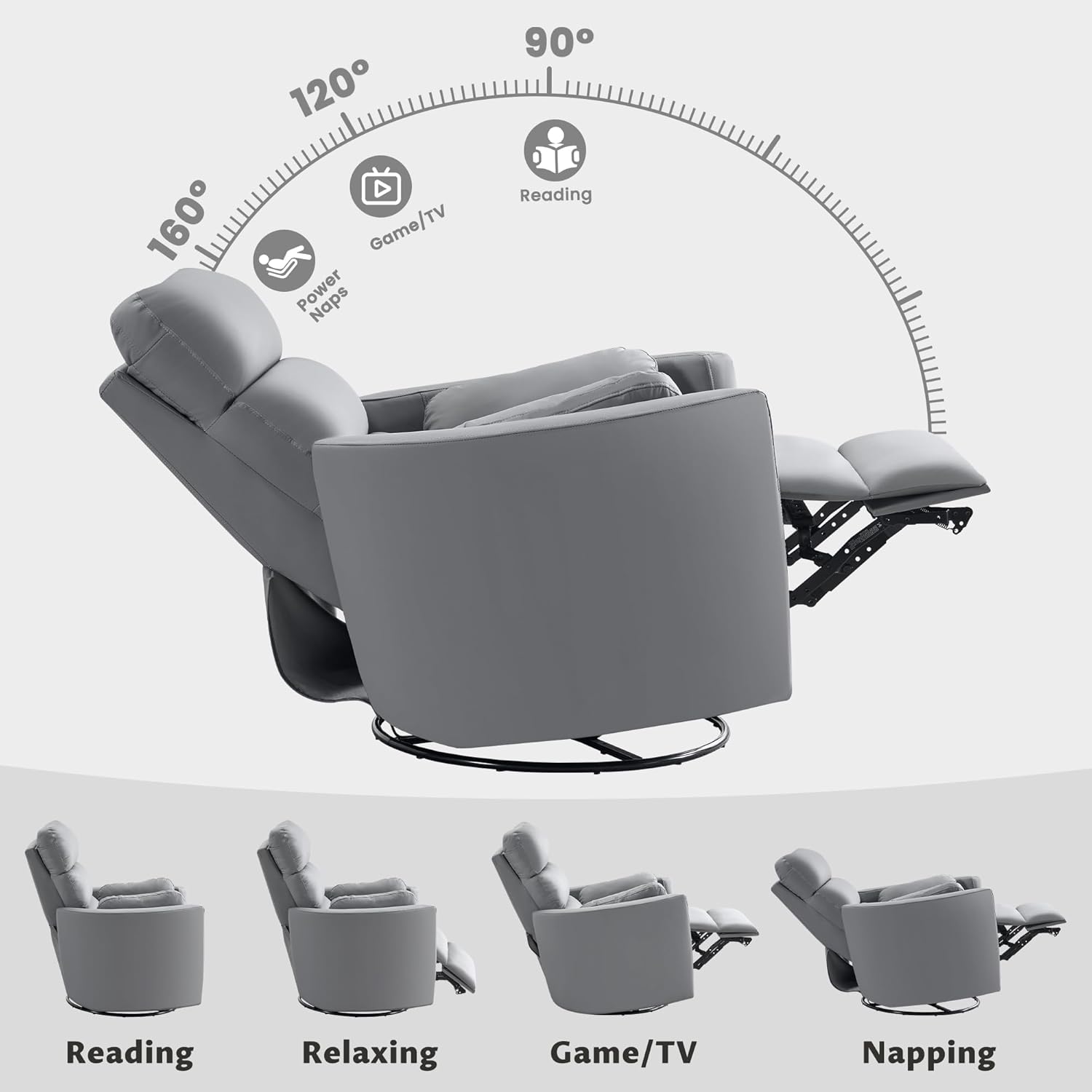 40" Power Swivel Rocker Recliner Chair, Oversized Recliner with Electric Headrest, Extra Wide Nursery Chairs, Comfy PU Leather Nursery Recliner Chair with USB/Type-C for Living Room,Bedroom,Office