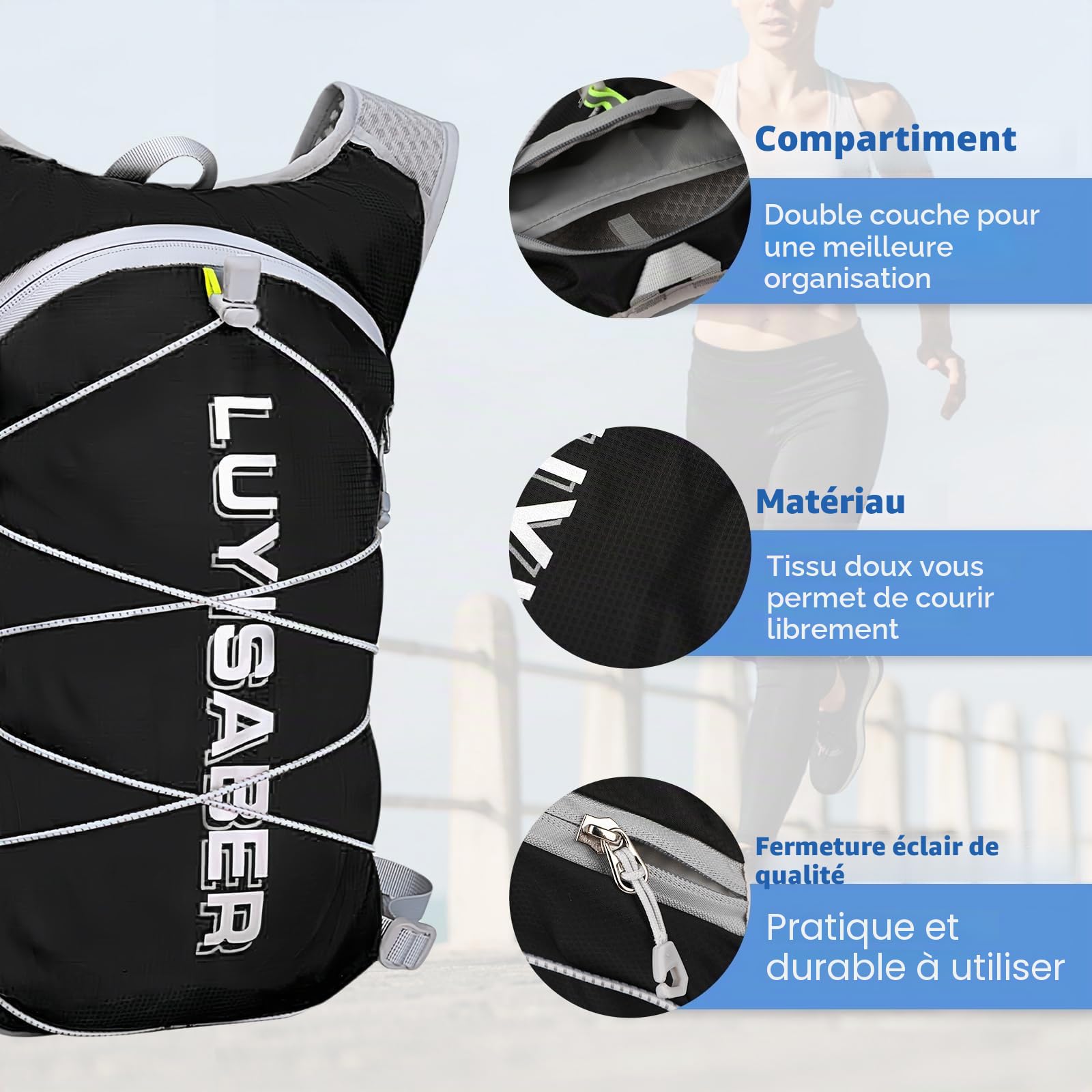 Sac à dos gilet d'hydratation léger pour course à pied, avec gourde d'hydratation de 500 ml pour randonnée, trail, course à pied, cyclisme, course, marathon pour femmes et hommes