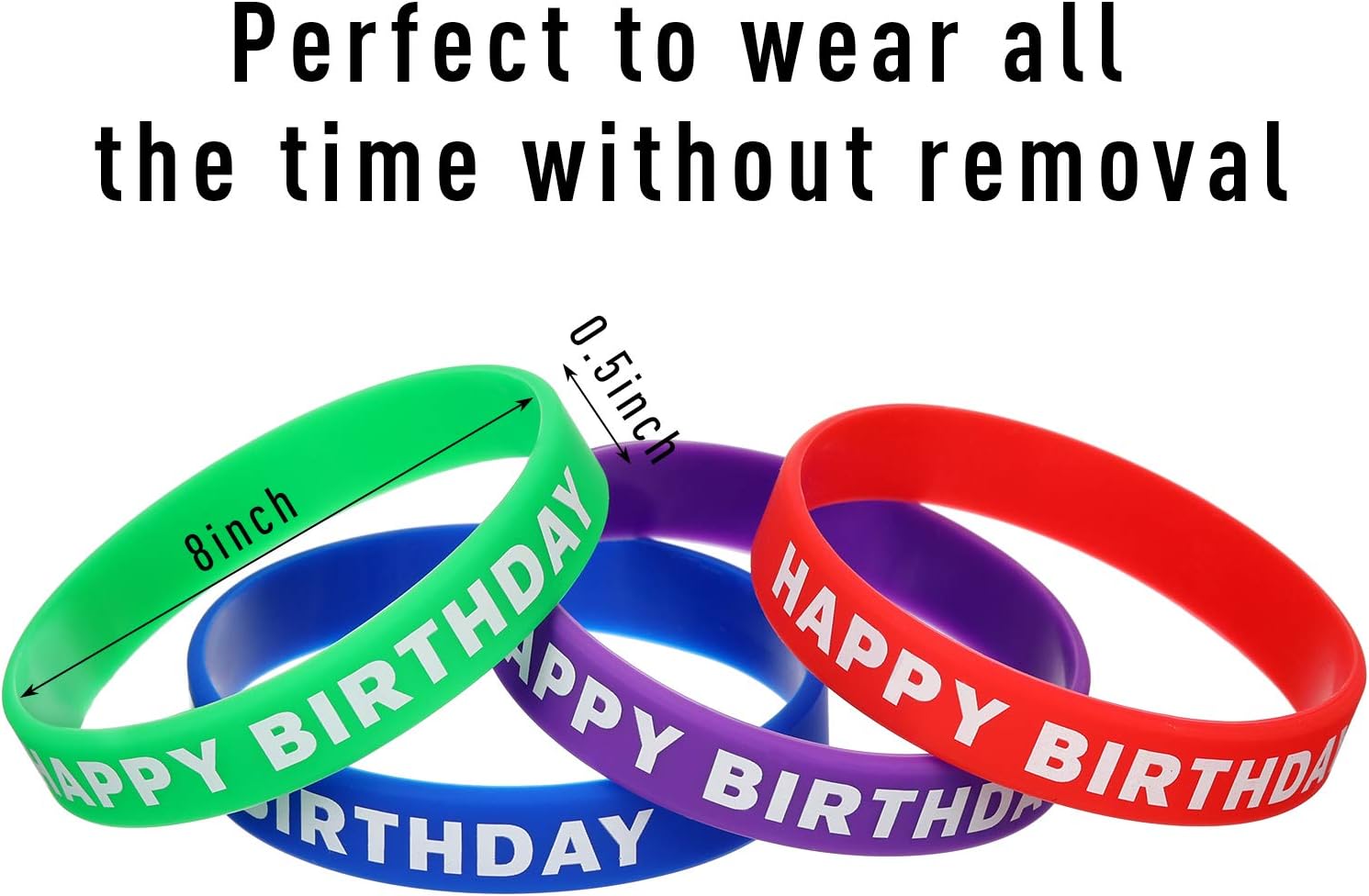 64 Pcs Happy Birthday Rubber Bracelets Colored Silicone Stretch Wristbands image 4