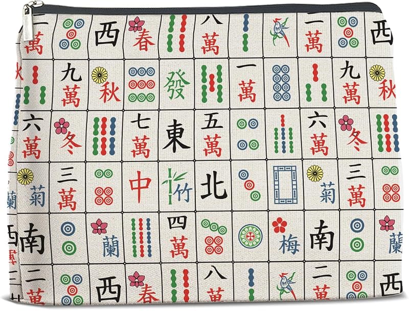 Necessaire de maquiagem Nurawo com estampa de Mahjong e zíper