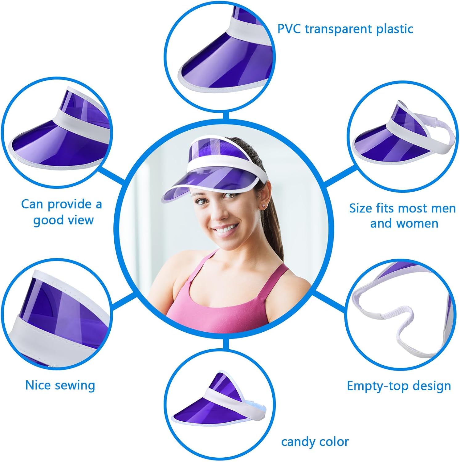 Tarpop 8 Pack Poker Visors Bulk Plastic Bingo Hat Dealer Casino Visors Clear Beach Sunhat for Women Party Outdoor - Image 5