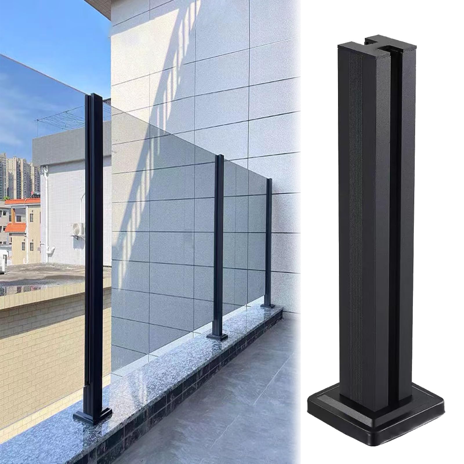 Palo per ringhiera a balaustra in vetro con fessure per spigot e base robusta per paesaggi interni ed esterni, altezza 130-60 cm