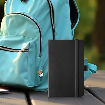 A6 Notebook, Pocket Notebooks 160 Lined Pages Small Leather Journal Notebook Pocket Size for Women Men Work Office School, Hardback A6 Notepad with Pen Holder, 9.5 x 14.5cm-Black