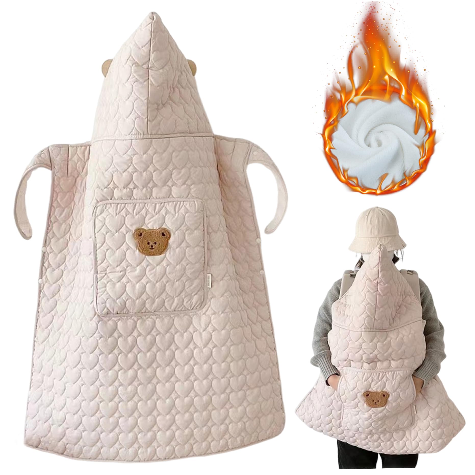 Funda para portabebés Portabebés cálido a prueba de viento para invierno Manta para cochecito con patrón de corazón lindo con bolsillo Funda para asiento de automóvil infantil suave y gruesa para.