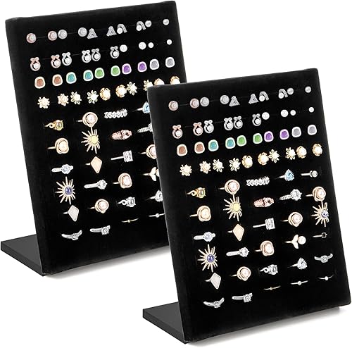 Paquete de 2 soportes de exhibición de anillos de terciopelo, 50 ranuras, bandeja organizadora de anillos, bandeja de exhibición de joyas, soporte