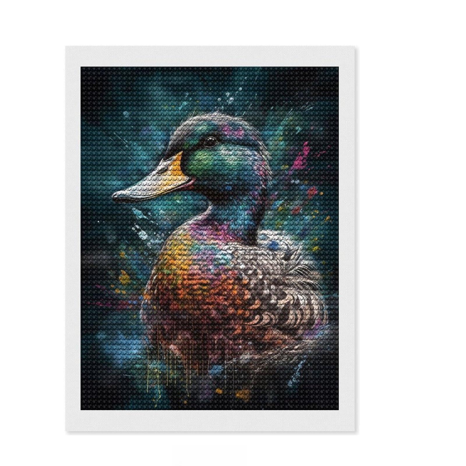 Junmoney Duck Painting Diamond Painting Kit 12"x16", for Women, Easy to Follow Symbols, Birthday Gift, Home Wall Decor, Neat Printed Canvas