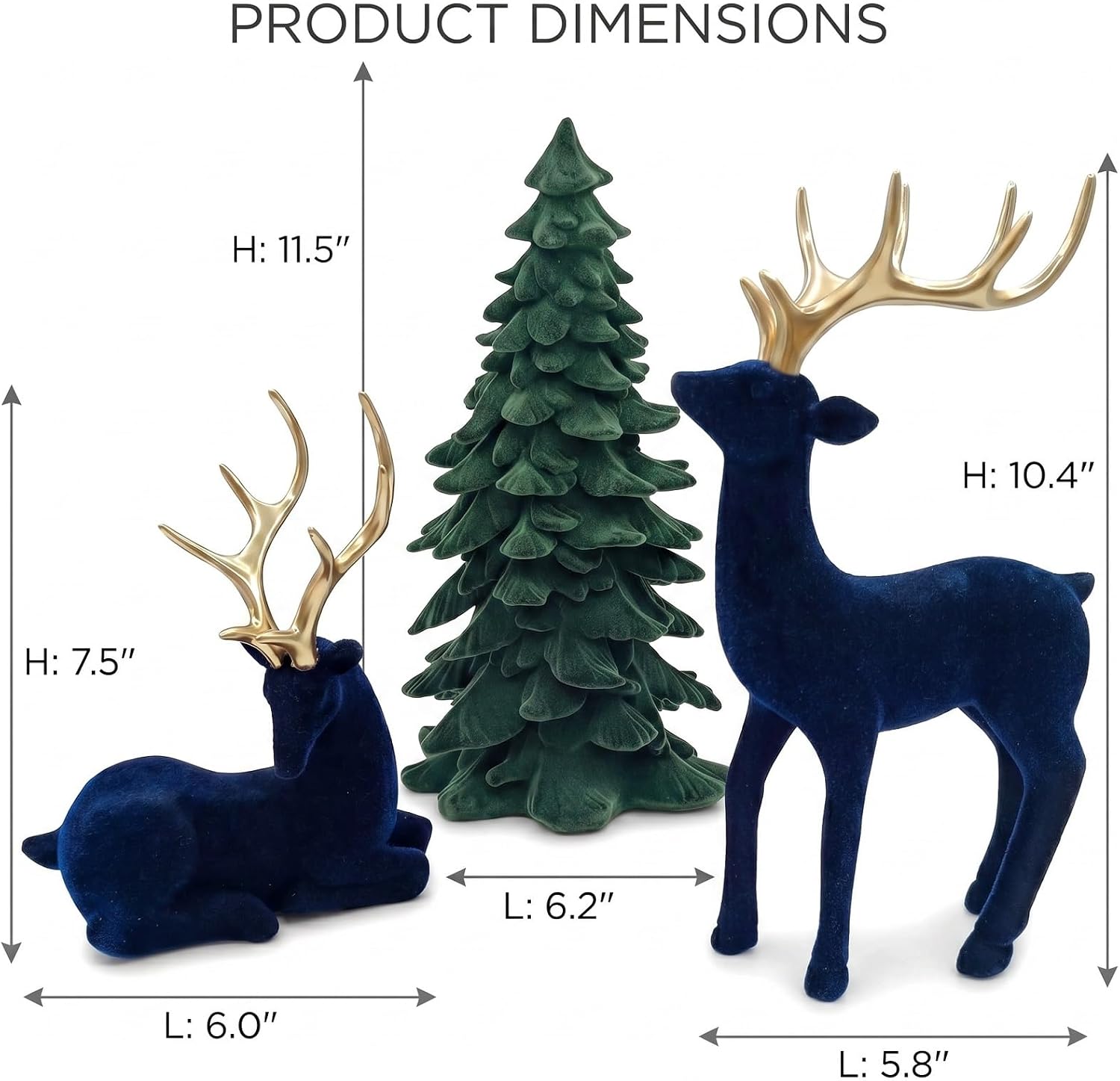 Christmas Reindeer Figurine Set of 3 Blue Standing Decor image 3