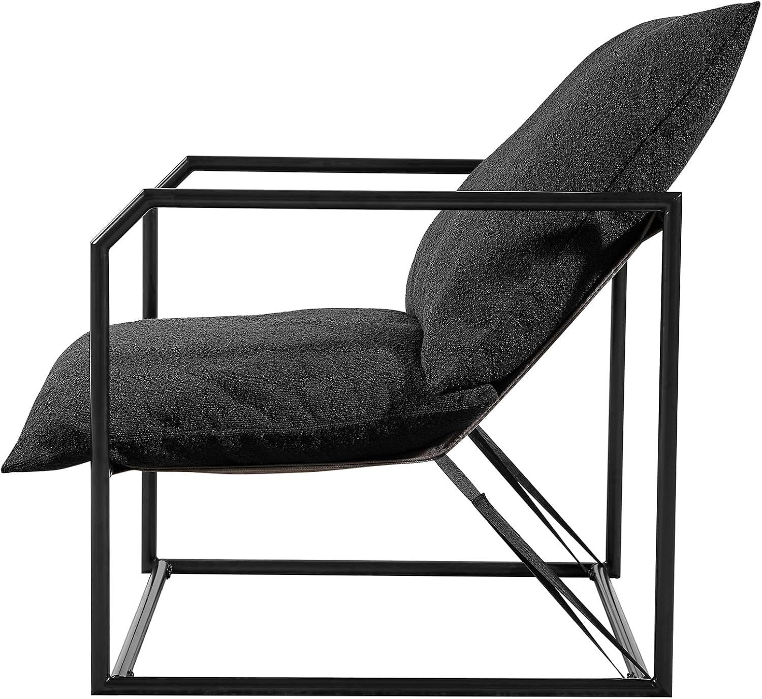 Sling Accent Chair Metal Framed Armchair Upholstered Living Room Chair Comfy Leisure Chair Lazy Chair with Metal Leg for Living Room Bedroom Office Apartment (Black)