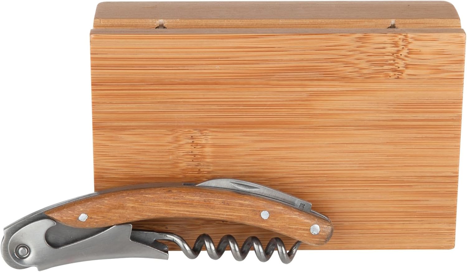 True Keepsake 2 Piece Bamboo Wine Opener Accessory Set, Includes Corkscrew Opener and Bottle Stopper, Stainless Steel Bottle Opener, Cork Stopper