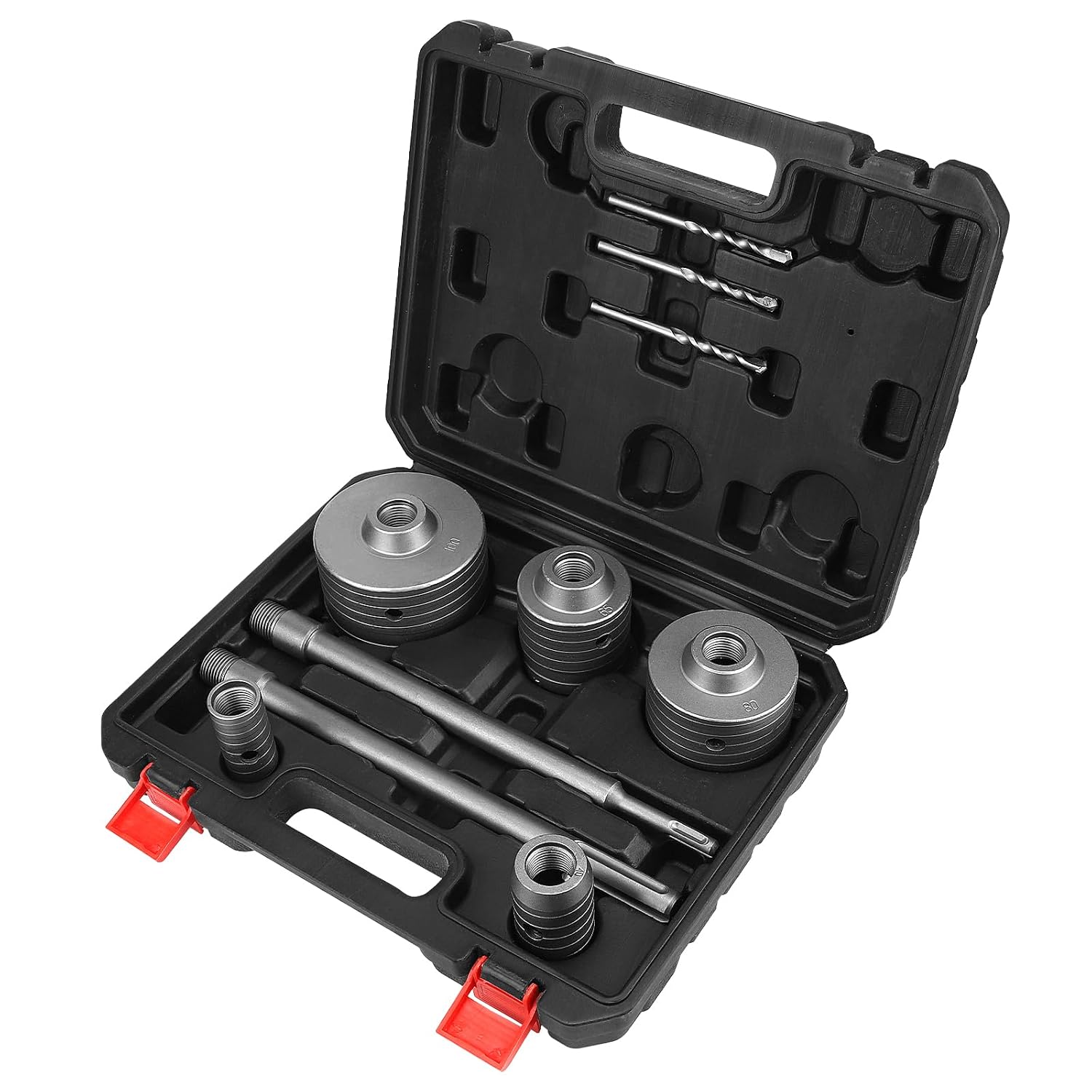 CPROSP SDS Plus &Max Shank Hole Saw with Storage Case, Concrete Hole Saw Kit Wall Drill, for Cement Brick Wall, Kit 30 40 65 80 100 mm, Blakc