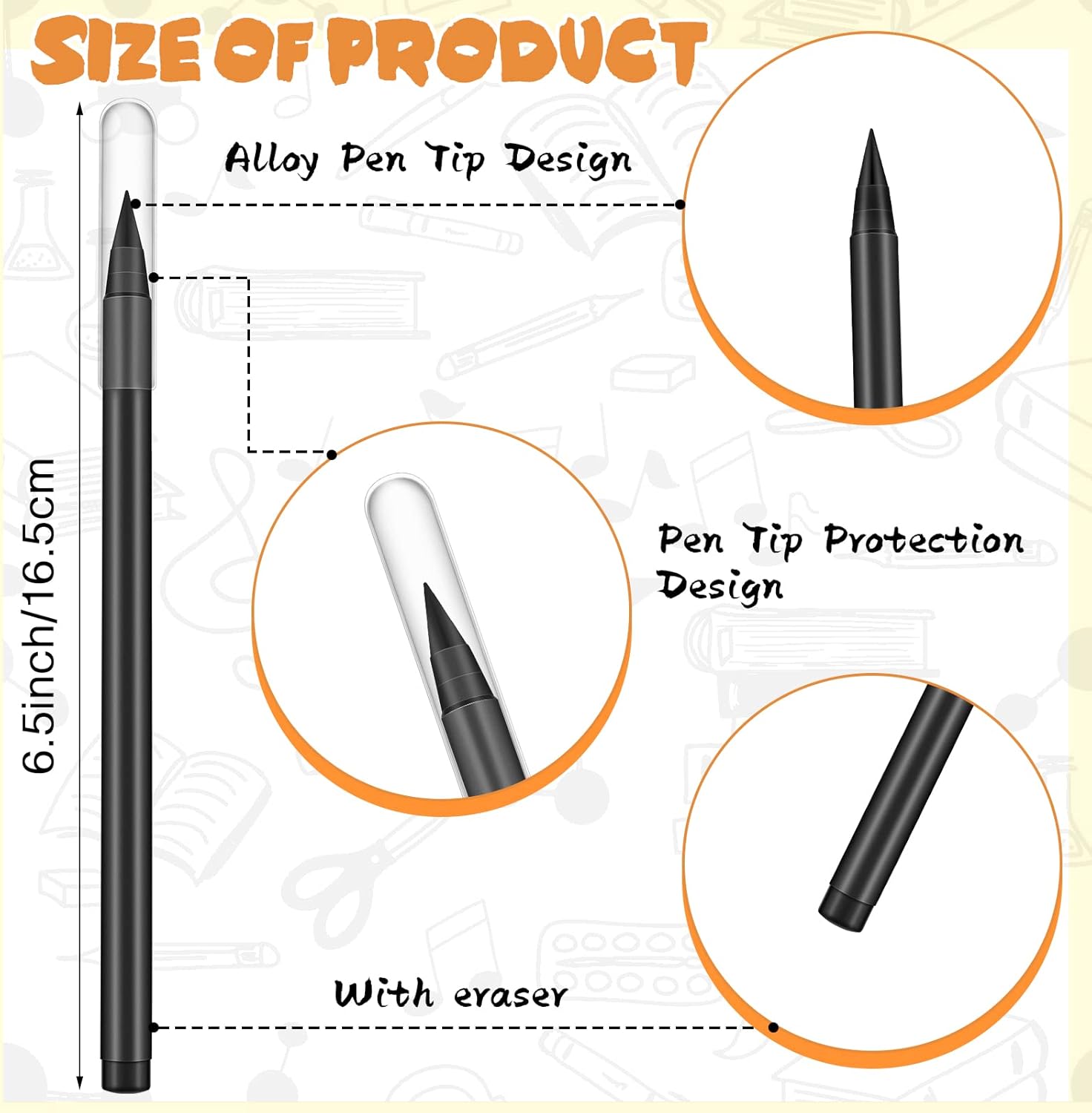 Marsui 40 Pcs Everlasting Pencil Forever Inkless Pencil Eternal with Eraser Aesthetic Reusable for Writing Drawing Home Office School Students Supplies(Black, White)