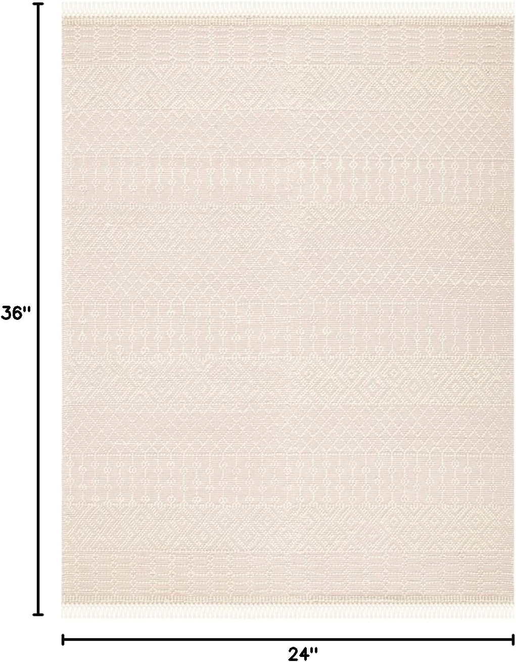 SAFAVIEH Natura Collection Accent Rug - 2' x 3', Ivory & Pink, Handmade Moroccan Boho Wool Fringe, Ideal for High Traffic Areas in Entryway, Living Room, Bedroom (NAT852R)