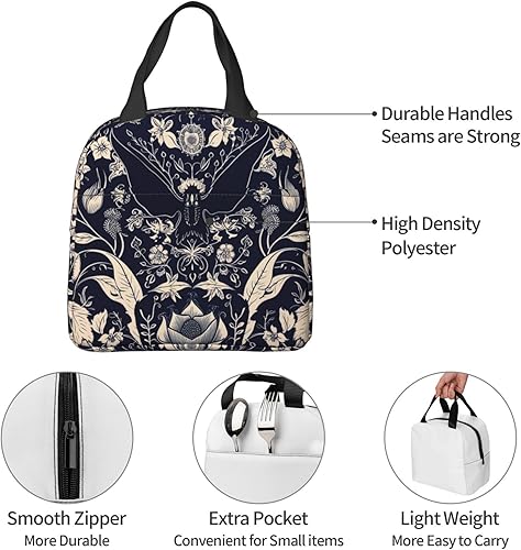 Miniatura 6 de Bolsa de almuerzo con diseño de flores de murciélago para niños, niñas, niños, reutilizable, impermeable, térmica, bolsa de mano para la escuela,